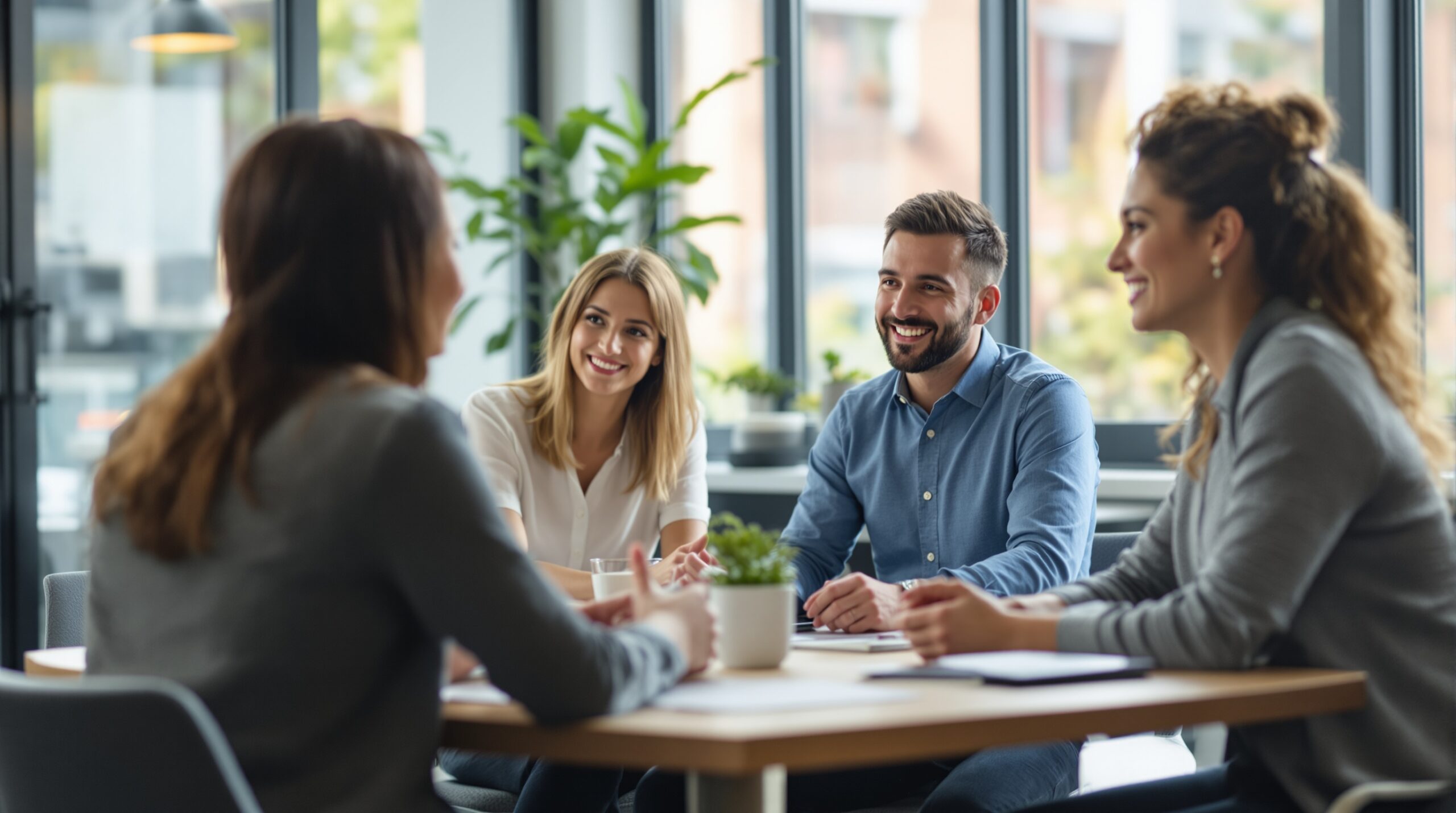 Founders in a roundtable discussion at a coworking space, illustrating peer support in a VC platform community