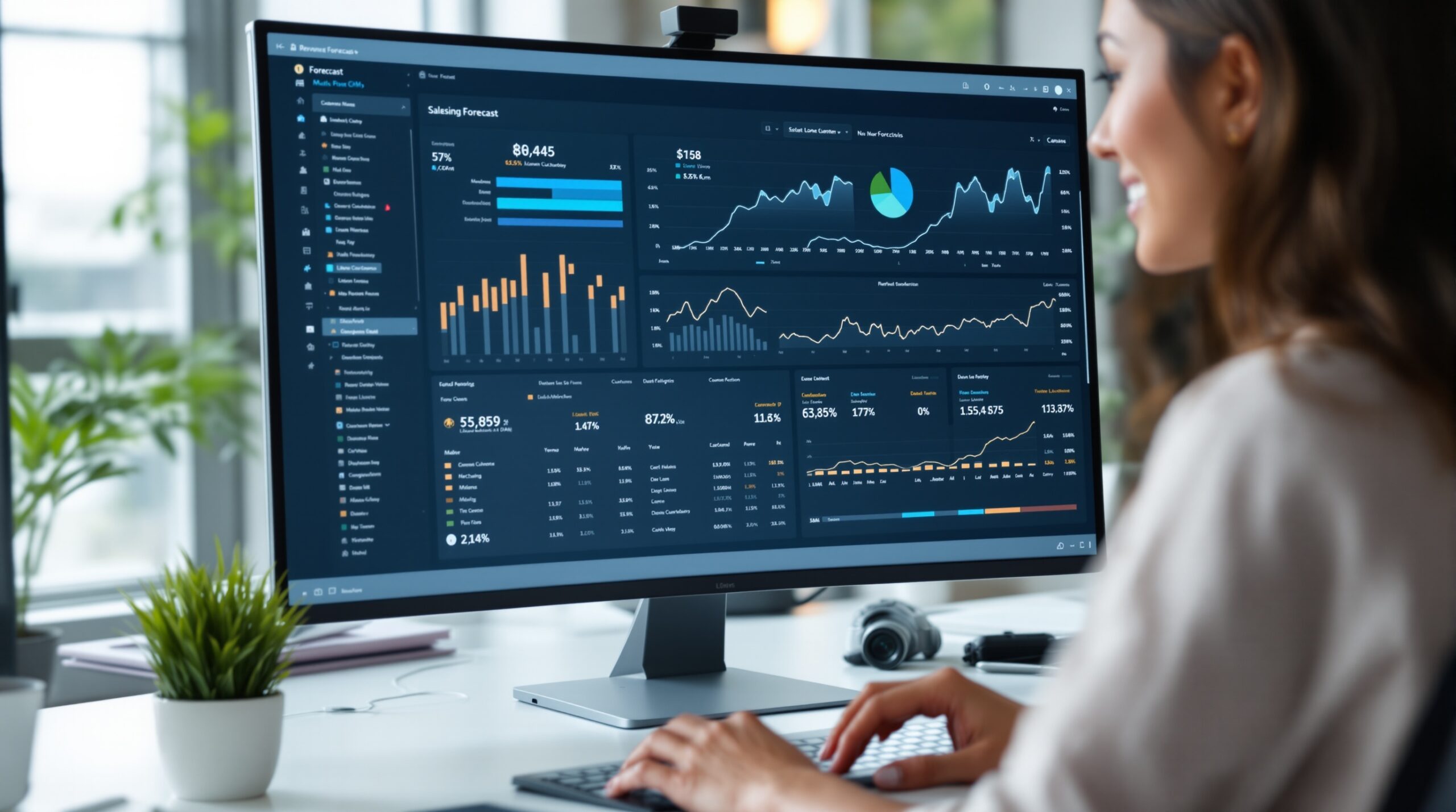 Sales forecast screen with revenue projections and trend lines used to plan future performance in analytical CRM.