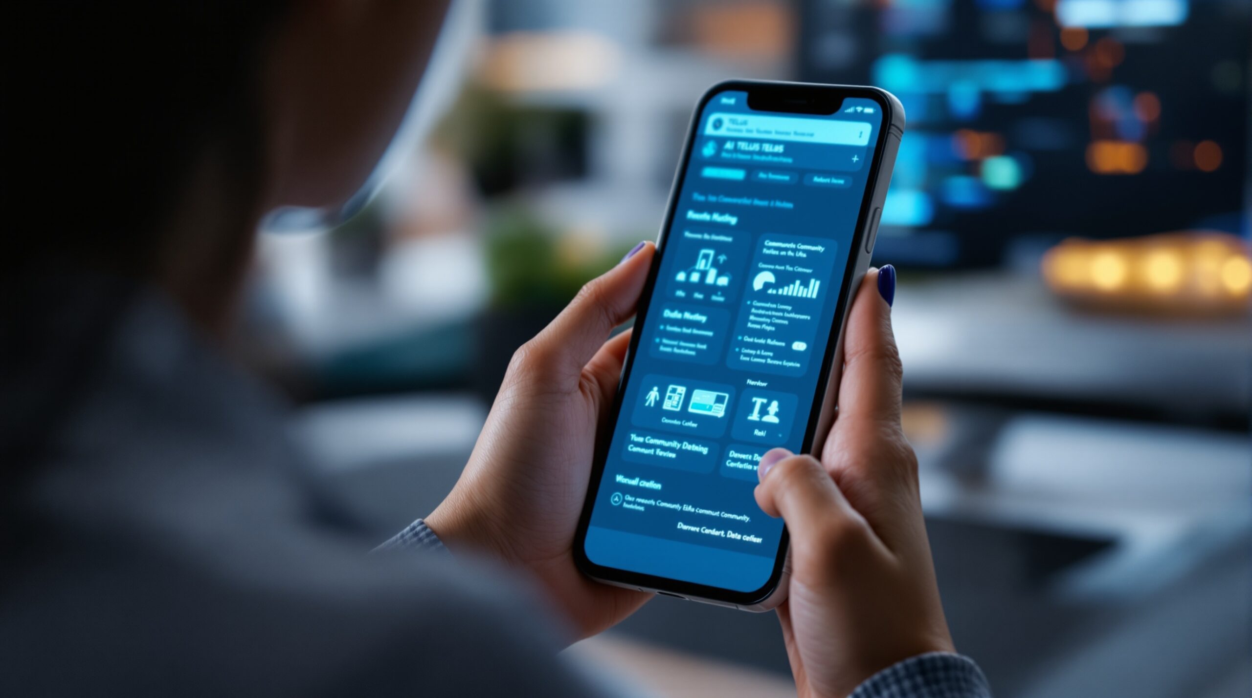A mobile app view showing how members might interact with an AI community platform on the go