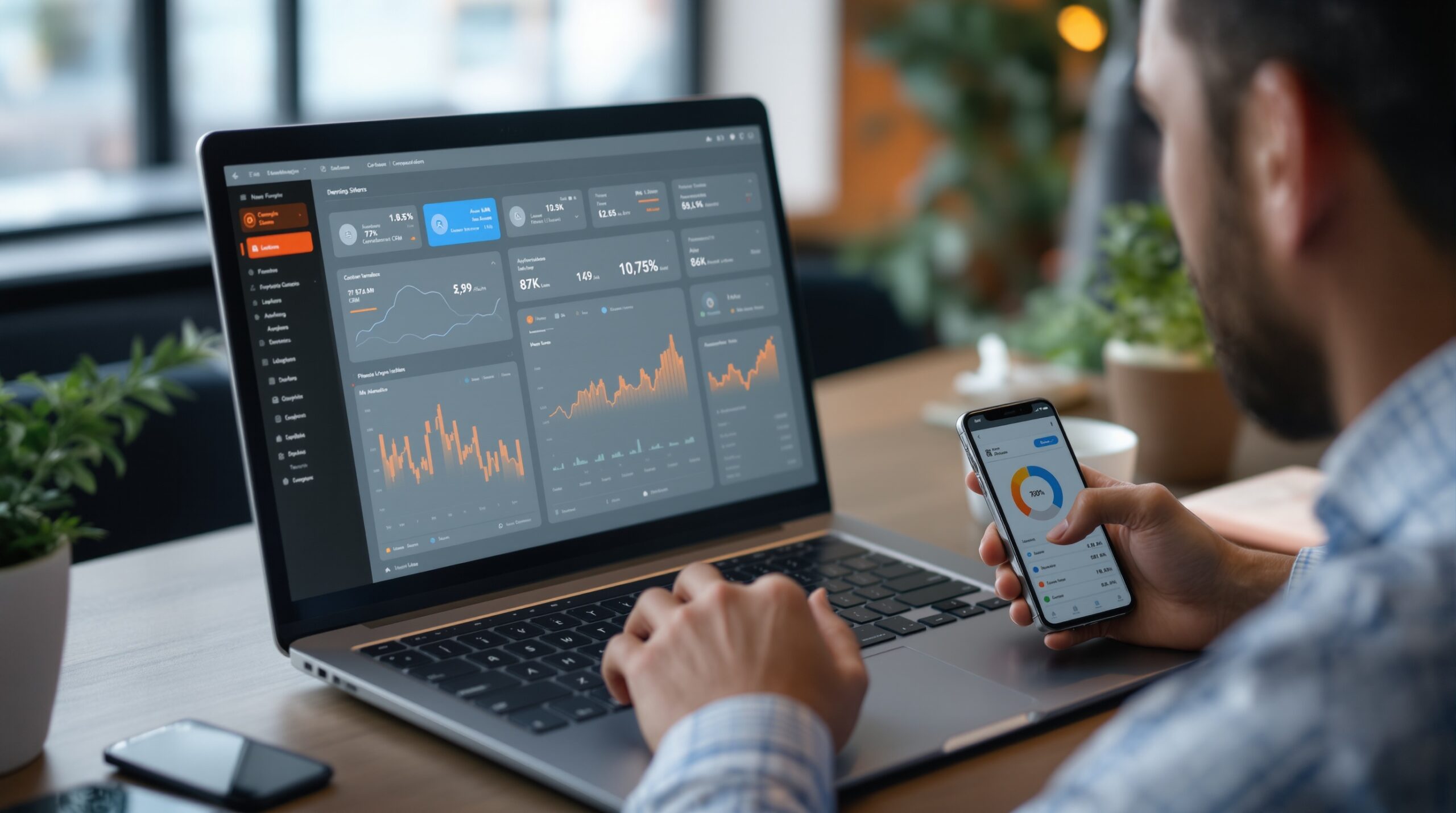 An analytics dashboard showing revenue and performance metrics for a white label CRM business model